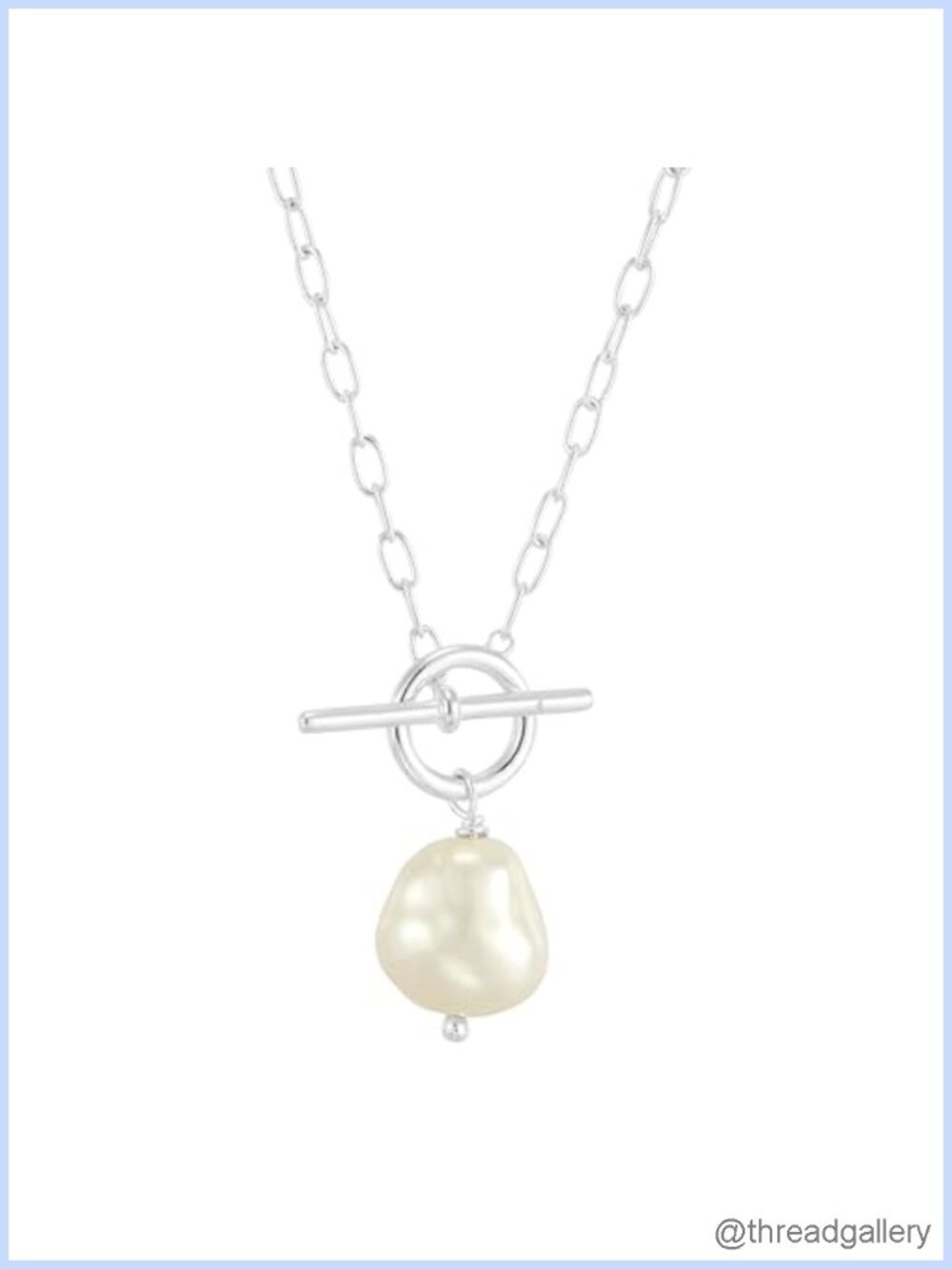 Sterling Silver Pearl Pendant Necklace Toggle Clasp 18 Inches